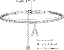 Pulseiras iniciais de tornozelo para mulheres, daint banhada a ouro branco