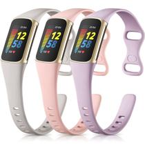 Pulseiras Maledan Slim Band Fitbit Charge 6/5, pacote com 3 rosa/cinza/lavanda Pulseiras Maledan Slim Band Fitbit Charge 6/5, pacote com 3 rosa/cinza/lavanda