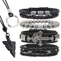 Pulseiras Masculinas Ajustáveis Kit C/4 LEÃO PRETO + 2 Colares Flecha Negra Dragão Premium Pulseiras Masculinas Ajustáveis Kit C/4 LEÃO PRETO + 2 Colares Flecha Negra Dragão Premium