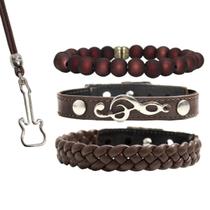 Pulseiras Masculinas Couro MÚSICA Kit C / 03 + Colar Violão Guitarra Pulseiras Masculinas Couro MÚSICA Kit C / 03 + Colar Violão Guitarra
