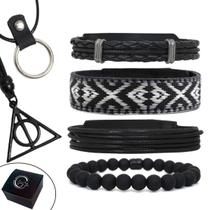 Pulseiras Masculinas Kit C/04 INDÍGENA TRIBAL + 2 Colares Círculo de Fogo Top de Linha