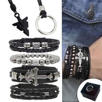 Pulseiras Masculinas Kit C/04 Leão de Judá Preto + 2 Colares Flecha Top+