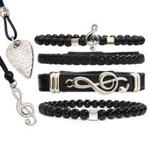 Pulseiras Masculinas Kit C/04 MÚSICA + 2 Colares Ajustaveis