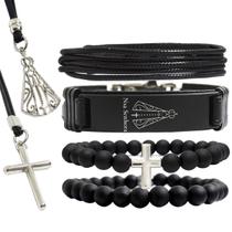 Pulseiras Masculinas Kit C/04 NOSSA SENHORA + 2 Colares Mãe Rainha Cruz Top+