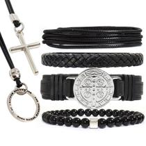Pulseiras Masculinas Kit C/04 São Bento + 2 Colares Cruz Fé Top de Linha Pulseiras Masculinas Kit C/04 São Bento + 2 Colares Cruz Fé Top de Linha