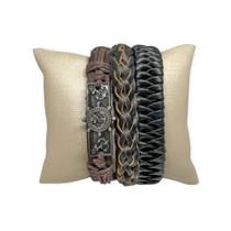 Pulseiras Michel Teló Masculinas De Couro Kit C/3