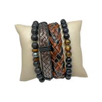 Pulseiras Milano Masculinas De Couro Kit C/4