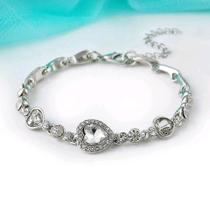 Pulseiras pulseira de strass de cristal pulseira de corrente de coração branco Pulseiras pulseira de strass de cristal pulseira de corrente de coração branco
