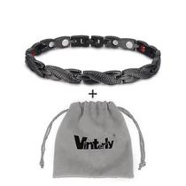 Pulseiras saúde energia pulseira masculina cruz aço inoxidável magnético homens bolsa preta de cor dourada