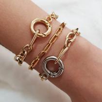 Pulseiras Semi Joia Maximalismo mosquetão Ouro e Prata