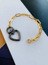Pulseiras Semi Joia Mix de Banhos com mosquetão de coração a Ródio Negro e Ouro Pulseiras Semi Joia Mix de Banhos com mosquetão de coração a Ródio Negro e Ouro