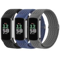 Pulseiras trançadas Solo Loop Bands para Fitbit Charge 6/5, pacote com 3 Pulseiras trançadas Solo Loop Bands para Fitbit Charge 6/5, pacote com 3