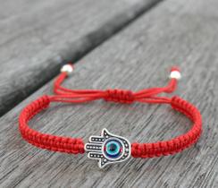 Pulseiras Vermelha Kaballah Com Hamsa E Olho Grego
