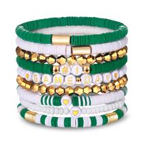Pulseiras VOGUEKNOCK Game Day para mulheres, pacote com 9, verdes e brancas Pulseiras VOGUEKNOCK Game Day para mulheres, pacote com 9, verdes e brancas