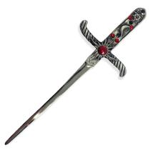 Punhal Athame Prata Envelhecido 19cm Pedras Vermelha/Preta