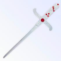 Punhal Metal Branco Com Pedra Vermelha e Strass 19 cm