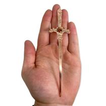 Punhal Metal Cobre Brilhante Pedra Amarela 15 cm