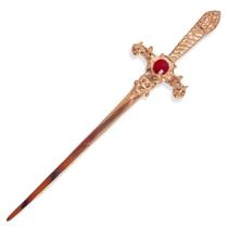 Punhal Metal Cobre Brilhante Pedra Vermelha 15 cm