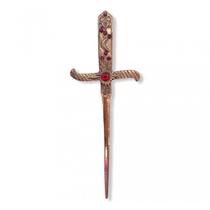 Punhal Metal Cobre Envelhecido Com Pedras Vermelhas e Strass