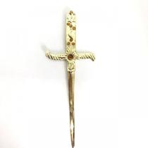 Punhal Metal Dourado Brilhante Com Pedra Amarela e Strass