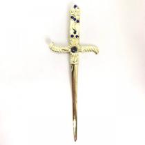Punhal Metal Dourado Brilhante Com Pedra Azul e Strass Punhal Metal Dourado Brilhante Com Pedra Azul e Strass
