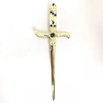 Punhal Metal Dourado Brilhante Com Pedra Azul e Strass Punhal Metal Dourado Brilhante Com Pedra Azul e Strass