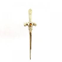 Punhal Metal Dourado Brilhante Pedra Amarela 15 Cm