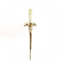 Punhal Metal Dourado Brilhante Pedra Amarela 15 Cm