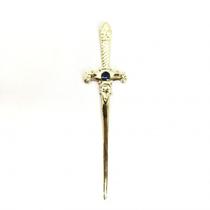 Punhal Metal Dourado Brilhante Pedra Azul 15 Cm
