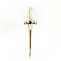 Punhal Metal Dourado Brilhante Pedra Lilás 15 Cm