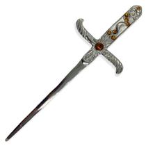 Punhal Metal Prata Brilhante Com Pedra Amarela e Strass