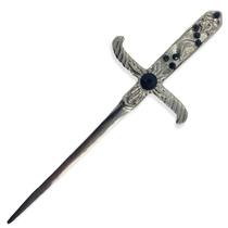 Punhal Metal Prata Brilhante Com Pedras Pretas e Strass