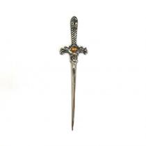 Punhal metal Prata Envelhecida Pedra Amarela15 Cm