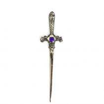 Punhal metal Prata Envelhecida Pedra Lilas 15 Cm
