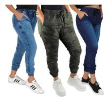 Punho Kit C/ 3 Peças Calça Joguer Jeans Sarja Feminina Estica Punho Kit C/ 3 Peças Calça Joguer Jeans Sarja Feminina Estica