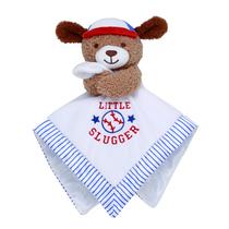 Puppy Snuggle Buddy de pelúcia de 13 polegadas com chocalho de brinquedo, bordado de beisebol Little Slugger e cetim, branco com acabamento listrado Puppy Snuggle Buddy de pelúcia de 13 polegadas com chocalho de brinquedo, bordado de beisebol Little Slugger e cetim, branco com acabamento listrado