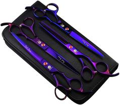 Purple Dragon Professional 7.0 inch 4PCS Pet Grooming Tesoura Kit Japan Premium Steel Straight &amp Curved &amp Thinning Blade Dog Hair Cutting Shears Set with Case