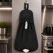Puxa Saco Artesanal de Tecido Poá Preto Feito à Mão Organizador de Sacolas para Cozinha Puxa Saco Artesanal de Tecido Poá Preto Feito à Mão Organizador de Sacolas para Cozinha