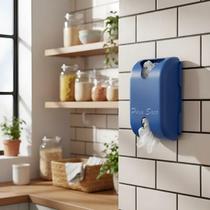 Puxa Saco Dispenser Azul Porta Sacolas Plásticas Adesivo Dupla Face 3M