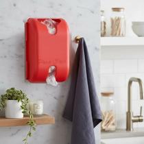 Puxa Saco Dispenser Vermelho Porta Sacolas Plásticas Adesivo Dupla Face 3M