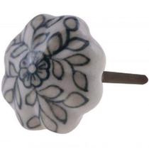 Puxador Cerâmica Retrô Branco Floral - Monalisa