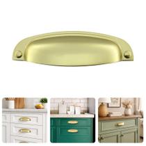 Puxador Concha Dourado Fosco 96mm Móveis Armários Gavetas Planejados Retrô Elegante Puxador Concha Dourado Fosco 96mm Móveis Armários Gavetas Planejados Retrô Elegante