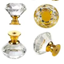 Puxador de Cristal com Base Dourada, Decorativo, para Armários e Gavetas, 4 Peças 25mm Puxador de Cristal com Base Dourada, Decorativo, para Armários e Gavetas, 4 Peças 25mm