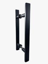 Puxador de porta de vidro e madeira pivotante 40 cm preto fosco - IMPACTO METAIS