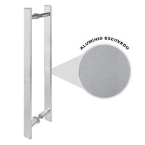 Puxador Duplo Aluminio 60 Cm Escovado Porta Pivotante ou Madeira ou Vidro Chato Cód. 6160-1