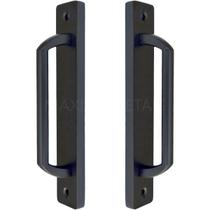 Puxador Duplo Colonial Porta Correr Madeira Rústico 148mm London Preto Fosco