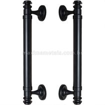 Puxador Duplo Porta Pivotante Correr Rústico Davinci 300mm Preto Fosco