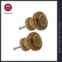 Puxador Grande P&J Cerejeira/Dourado em Madeira e ABS - Kit com 2 Unidades - Código 759937 Puxador Grande P&J Cerejeira/Dourado em Madeira e ABS - Kit com 2 Unidades - Código 759937