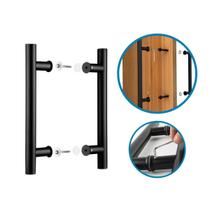 Puxador H 80cm Porta Pivotante Madeira Aço Inox Preto Fosco