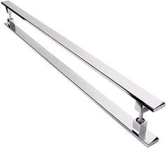 Puxador Inox Duplo Para Porta - Barra Chata Cromado - 100 Cm